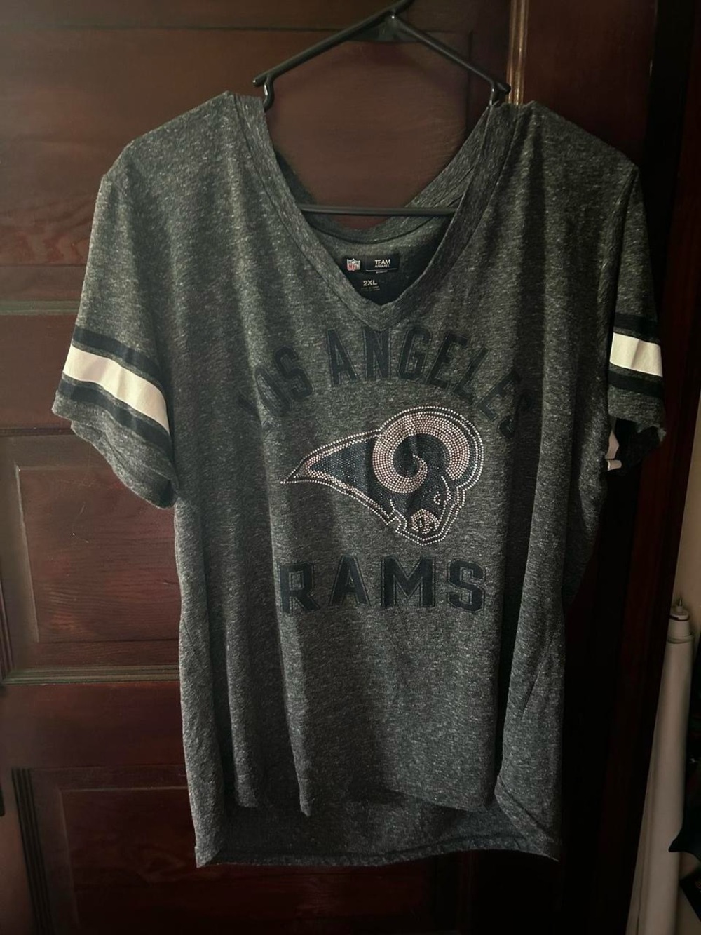 NFL Team Apparel Heather Gray V-Neck Tee with Navy Graphic
